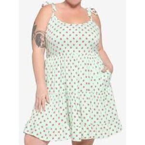 Hot Topic Strawberry Tiered Mini Dress Mint Green Tie Straps Sundress Size 2X